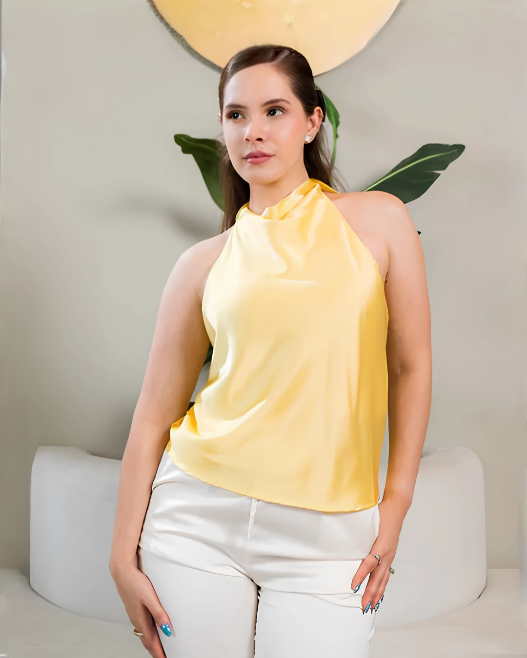 BLU101 Blusa Amarilla Halter Fresh - Imagen 1