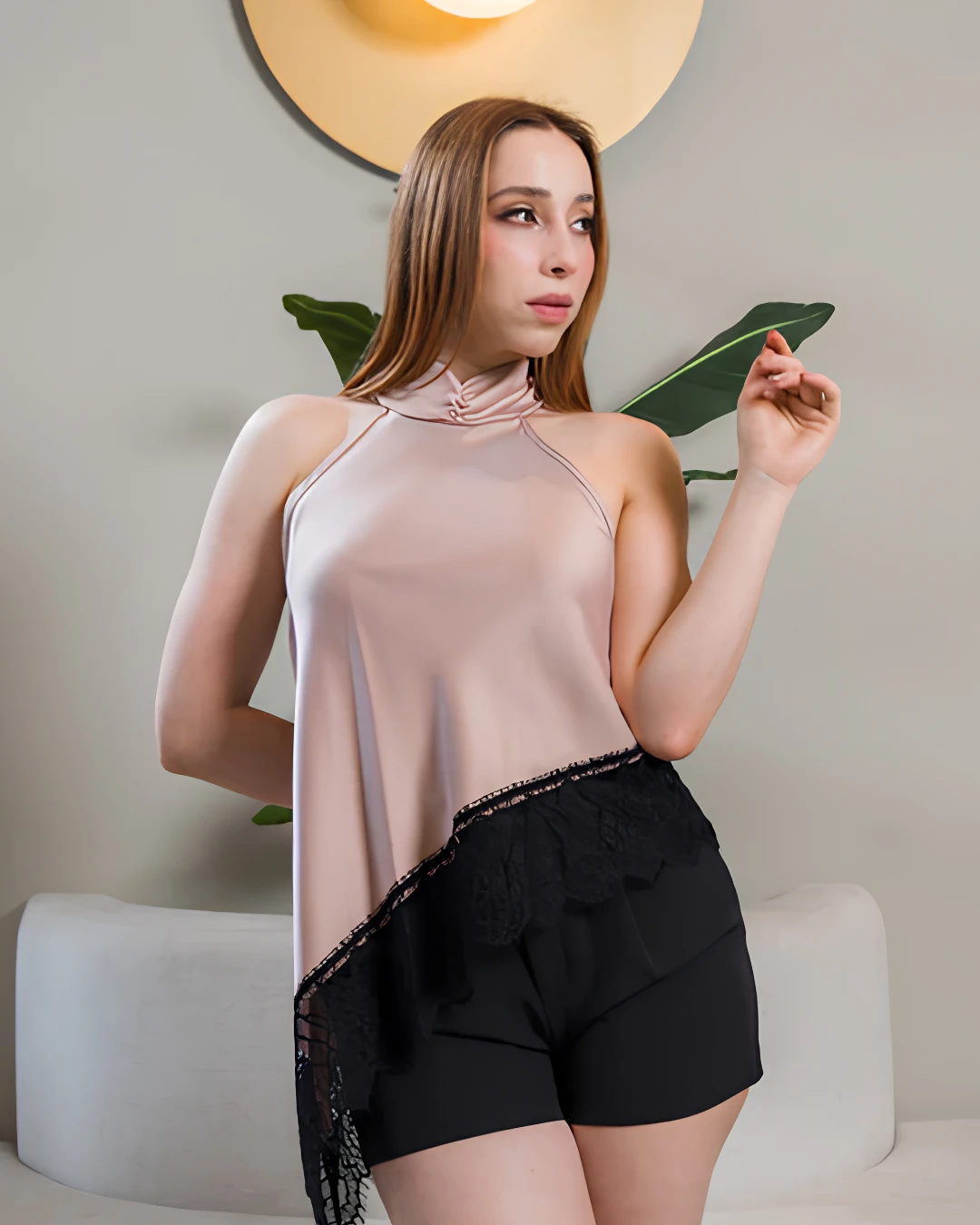 BLU102 Blusa Rosa Satinada Minimal - Imagen 1