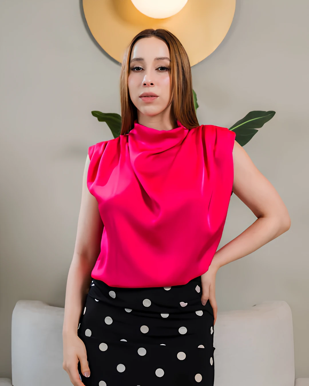 BLU108 Blusa Fucsia Draped Chic - Imagen 1
