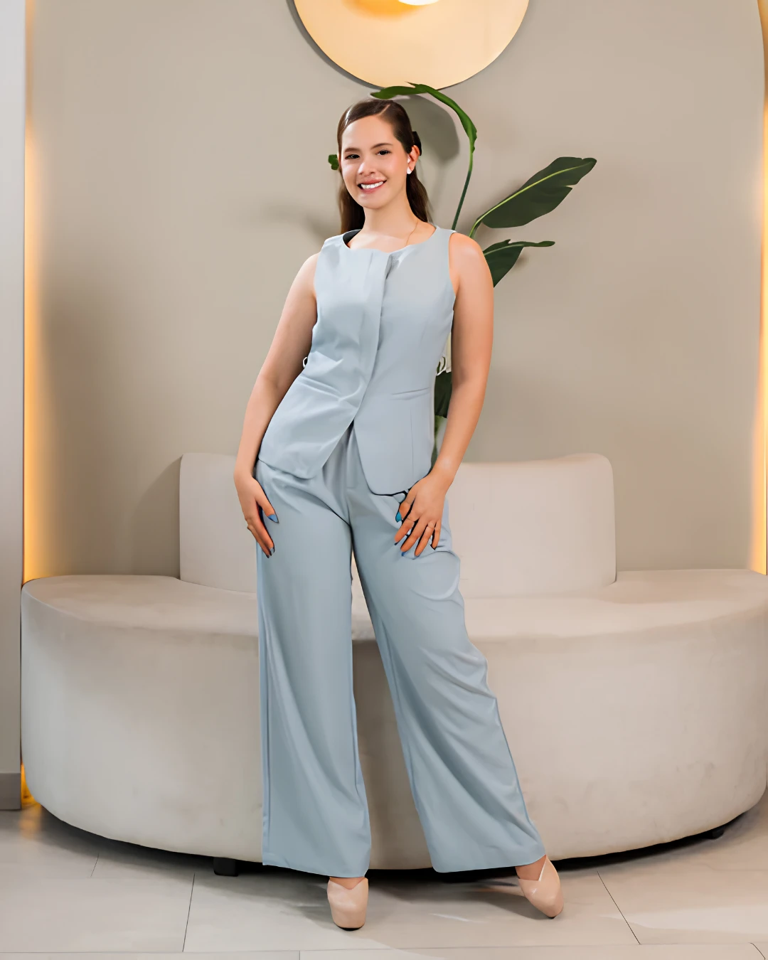 CON103 Conjunto Celeste Palazzo Chic - Imagen 1