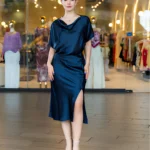 Vestido Azul Noche Satin Draped